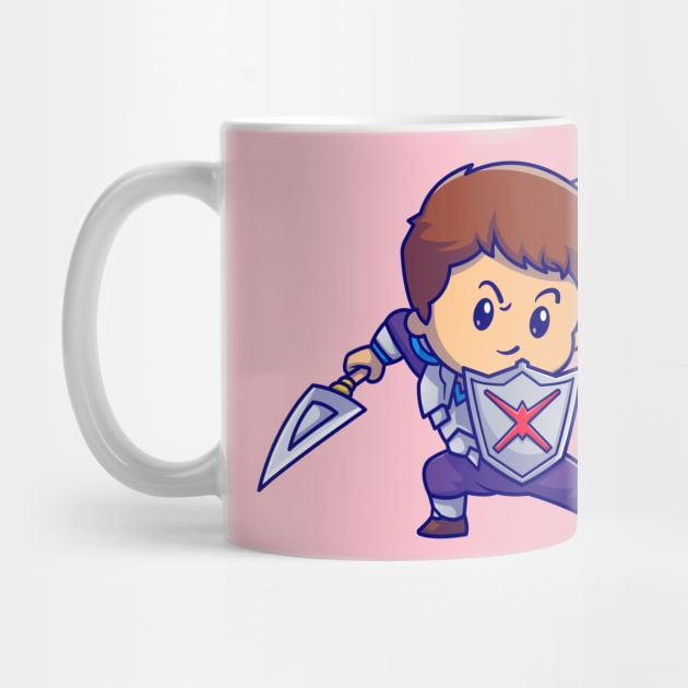 Cute Boy Knight With Shield And Spear Cartoon by Catalyst Labs